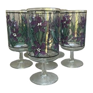 Vintage 60s Cora Footed Floral Drinking Glasses Set of 6